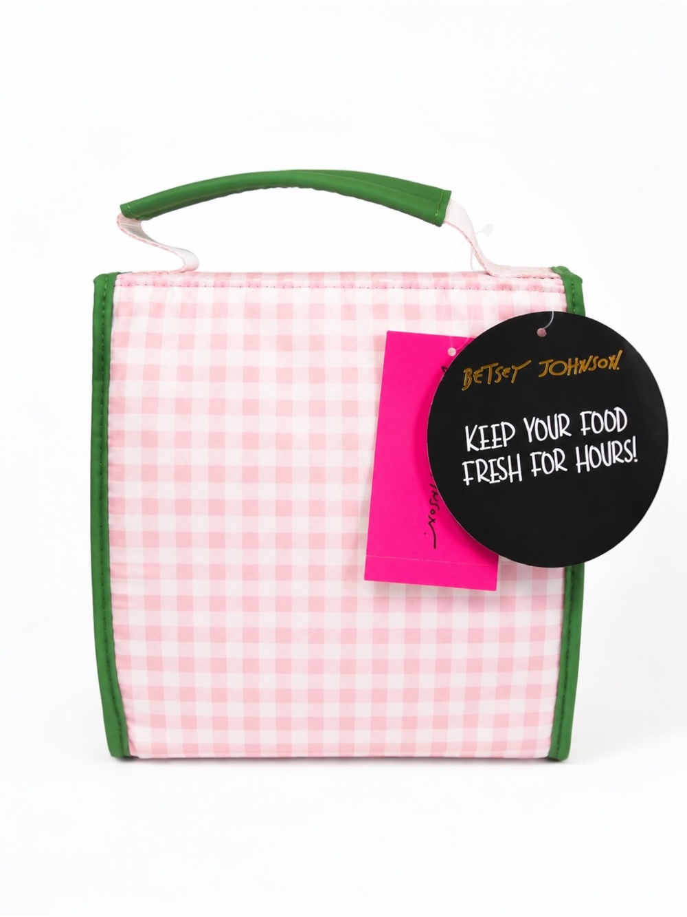 Betsey Johnson Pink Gingham Lunch Bag with Green Trim - Picture 2 of 3